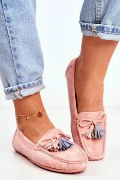 Mokasyny Damskie Zamszowe Modne Różowe Donna Mia