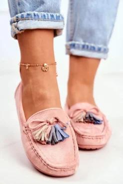 Mokasyny Damskie Zamszowe Modne Różowe Donna Mia