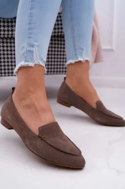 Mokasyny Damskie Zamszowe Skóra Loafery Cappuccino Homny