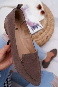 Mokasyny Damskie Zamszowe Skóra Loafery Cappuccino Homny