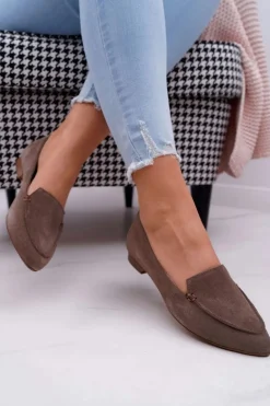 Mokasyny Damskie Zamszowe Skóra Loafery Cappuccino Homny