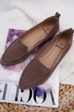 Mokasyny Damskie Zamszowe Skóra Loafery Cappuccino Homny