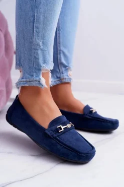 Mokasyny Damskie Zamszowe Comfort Granatowe Anzio