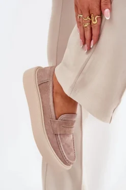 Mokasyny Damskie Zamszowe Na Platformie Vinceza 79535 Beżowe