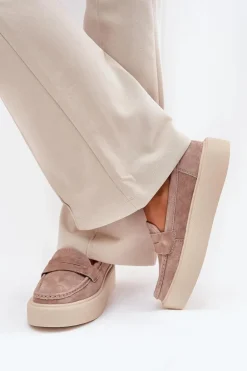 Mokasyny Damskie Zamszowe Na Platformie Vinceza 79535 Beżowe