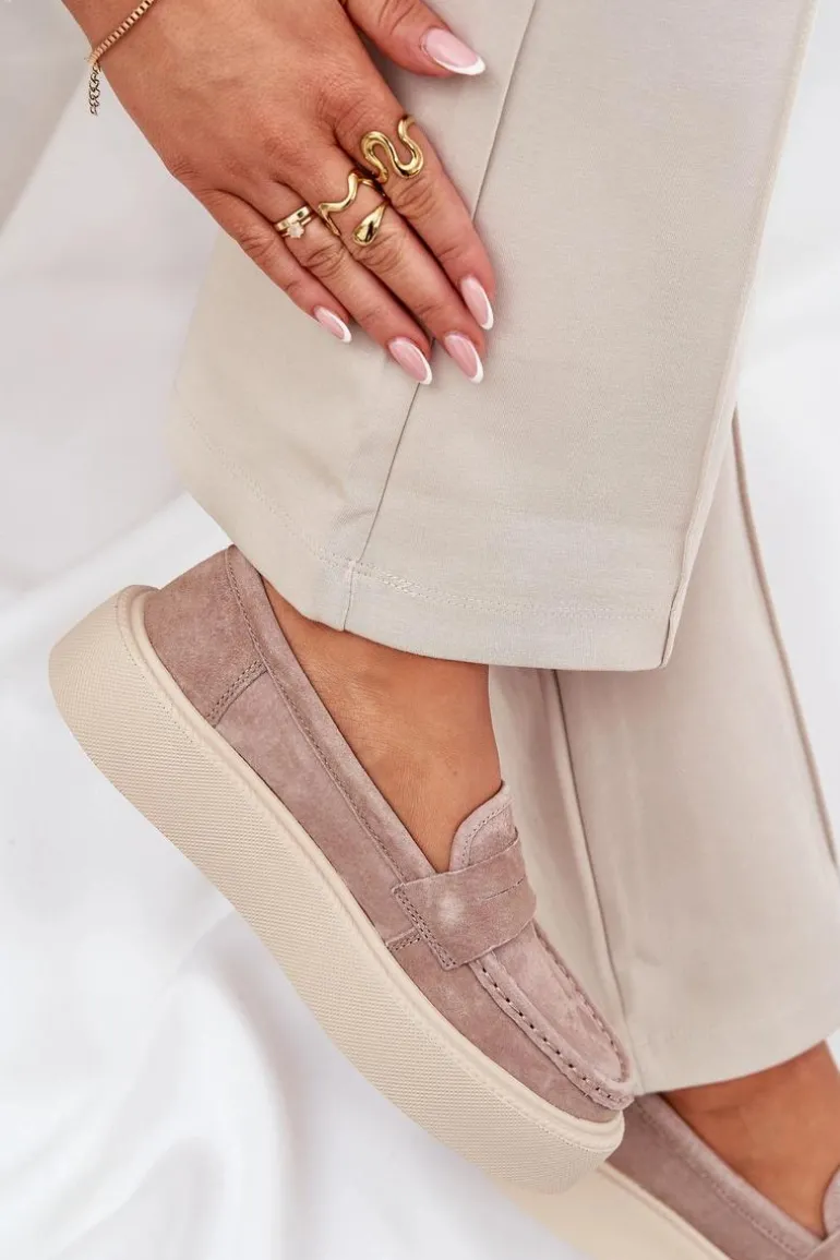 Mokasyny Damskie Zamszowe Na Platformie Vinceza 79535 Beżowe