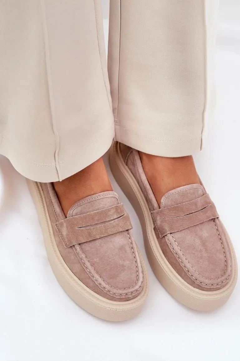 Mokasyny Damskie Zamszowe Na Platformie Vinceza 79535 Beżowe