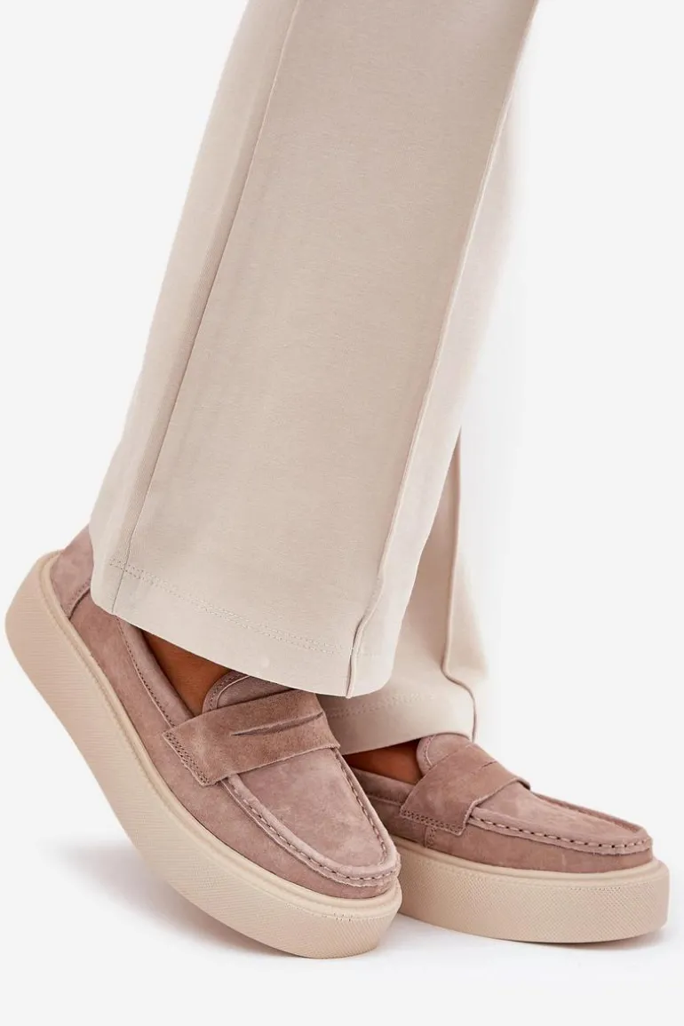 Mokasyny Damskie Zamszowe Na Platformie Vinceza 79535 Beżowe
