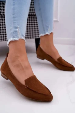 Mokasyny Damskie Zamszowe Skóra Loafery Koniak Homny