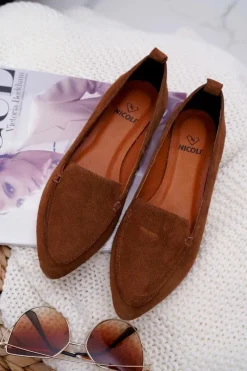 Mokasyny Damskie Zamszowe Skóra Loafery Koniak Homny
