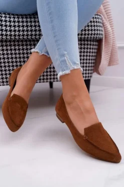 Mokasyny Damskie Zamszowe Skóra Loafery Koniak Homny