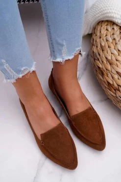 Mokasyny Damskie Zamszowe Skóra Loafery Koniak Homny