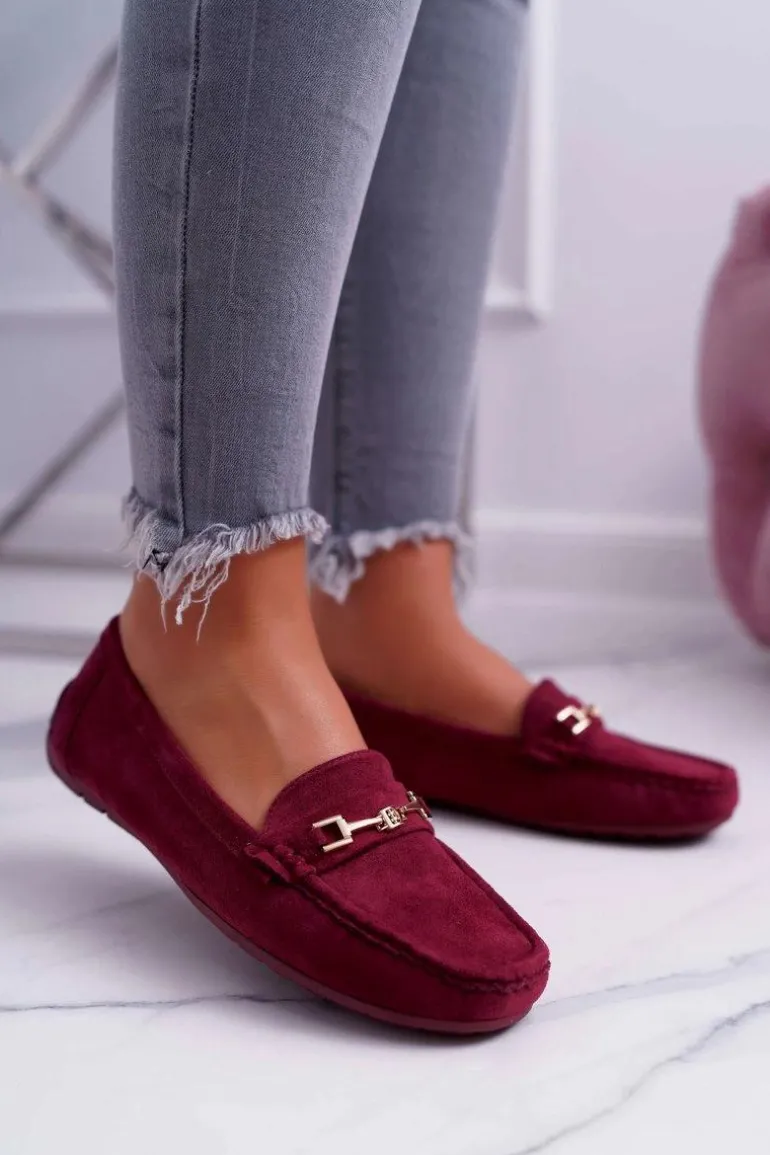 Mokasyny Damskie Zamszowe Comfort Bordowe Anzio