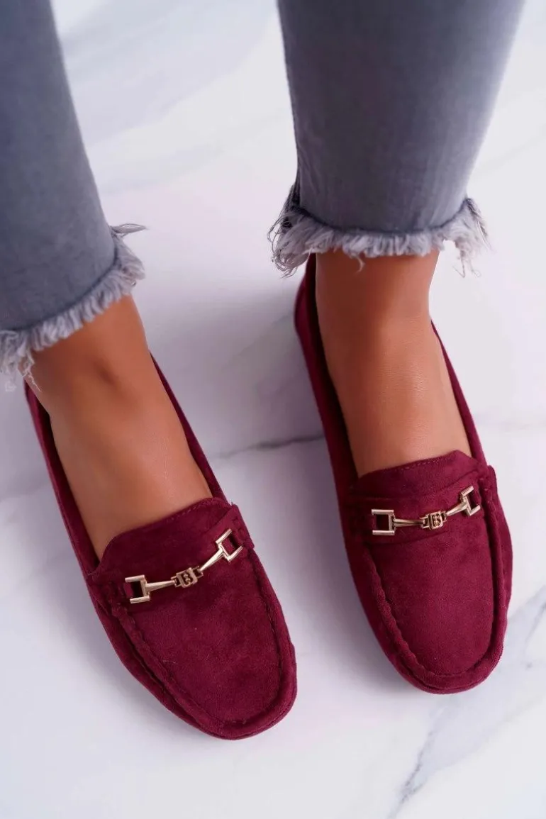 Mokasyny Damskie Zamszowe Comfort Bordowe Anzio