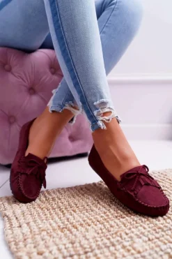 Mokasyny Damskie Zamszowe Bordowe Espanto