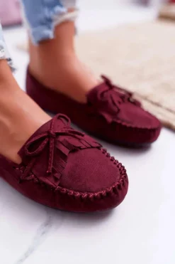 Mokasyny Damskie Zamszowe Bordowe Espanto
