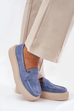 Mokasyny Damskie Zamszowe Na Platformie Vinceza 79535 Niebieskie