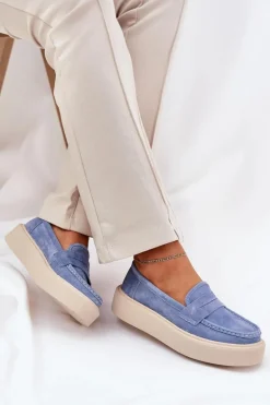 Mokasyny Damskie Zamszowe Na Platformie Vinceza 79535 Niebieskie