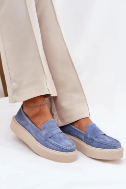 Mokasyny Damskie Zamszowe Na Platformie Vinceza 79535 Niebieskie