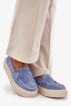 Mokasyny Damskie Zamszowe Na Platformie Vinceza 79535 Niebieskie