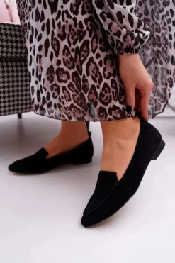 Mokasyny Damskie Zamszowe Skóra Loafery Czarne Homny