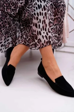 Mokasyny Damskie Zamszowe Skóra Loafery Czarne Homny