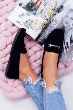 Mokasyny Damskie Zamszowe Comfort Czarne Anzio