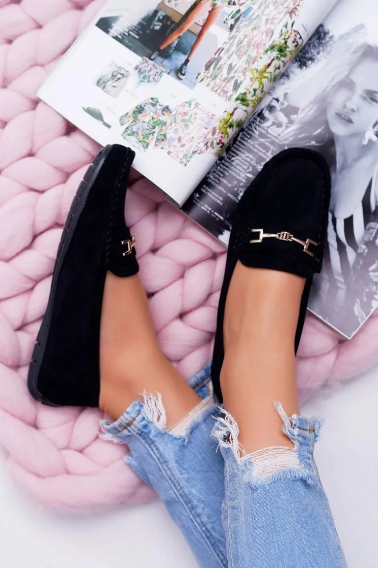 Mokasyny Damskie Zamszowe Comfort Czarne Anzio