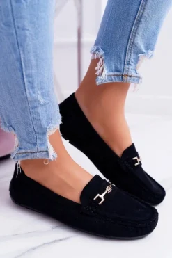 Mokasyny Damskie Zamszowe Comfort Czarne Anzio