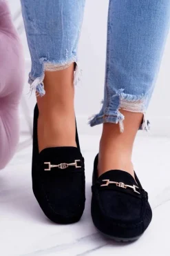 Mokasyny Damskie Zamszowe Comfort Czarne Anzio