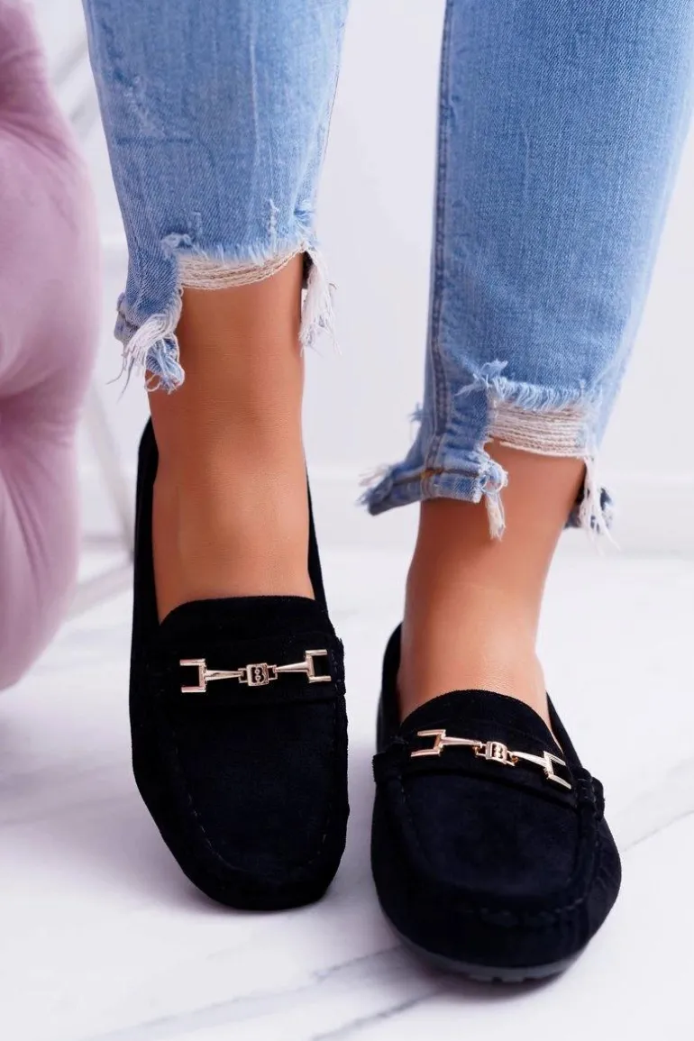 Mokasyny Damskie Zamszowe Comfort Czarne Anzio