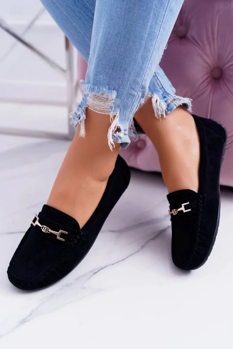 Mokasyny Damskie Zamszowe Comfort Czarne Anzio