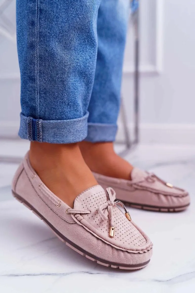 Mokasyny Damskie Zamszowe Beżowe Grella