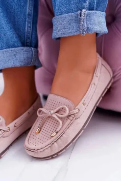 Mokasyny Damskie Zamszowe Beżowe Grella