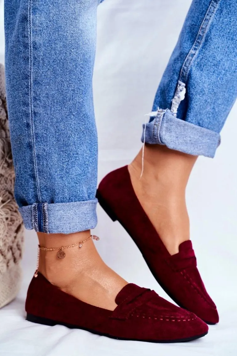 Mokasyny Damskie Zamszowe CH-1M6 Bordowe Laveria