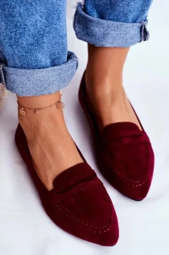 Mokasyny Damskie Zamszowe CH-1M6 Bordowe Laveria