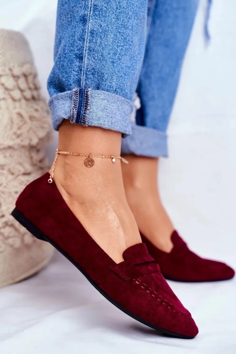 Mokasyny Damskie Zamszowe CH-1M6 Bordowe Laveria