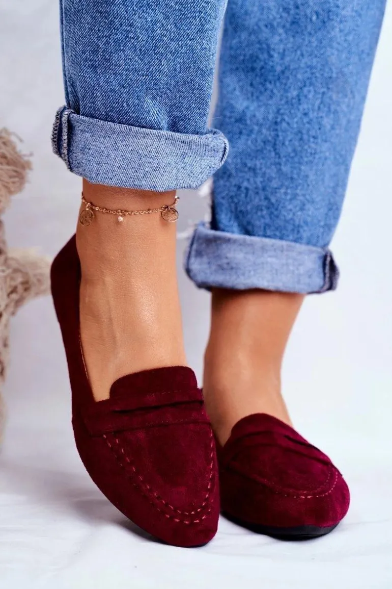 Mokasyny Damskie Zamszowe CH-1M6 Bordowe Laveria