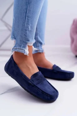 Mokasyny Damskie Zamszowe Granatowe Merlonte