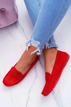Mokasyny Damskie Zamszowe Czerwone Merlonte