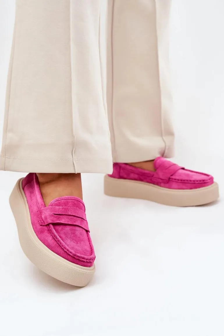 Mokasyny Damskie Zamszowe Na Platformie Vinceza 79535 Fuksja