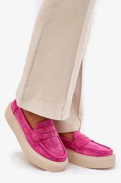 Mokasyny Damskie Zamszowe Na Platformie Vinceza 79535 Fuksja