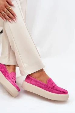 Mokasyny Damskie Zamszowe Na Platformie Vinceza 79535 Fuksja