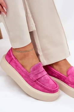 Mokasyny Damskie Zamszowe Na Platformie Vinceza 79535 Fuksja