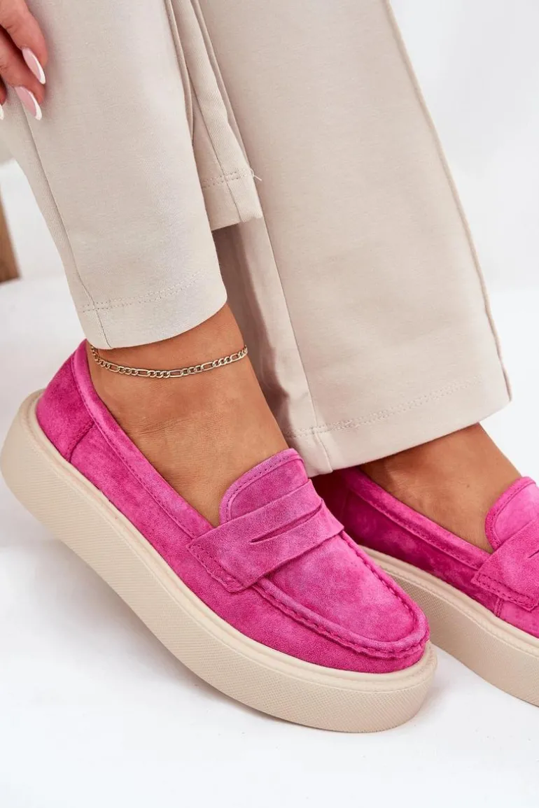 Mokasyny Damskie Zamszowe Na Platformie Vinceza 79535 Fuksja