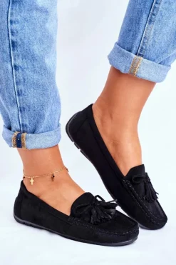 Mokasyny Damskie Zamszowe 20PB35-2003 Czarne Donna Mia