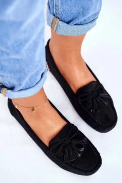 Mokasyny Damskie Zamszowe 20PB35-2003 Czarne Donna Mia