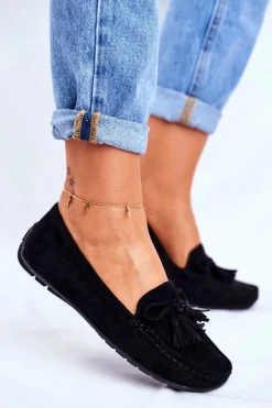 Mokasyny Damskie Zamszowe 20PB35-2003 Czarne Donna Mia