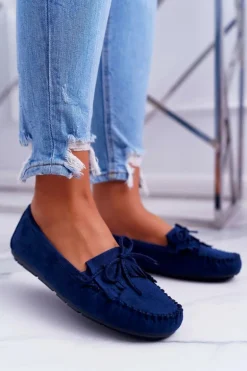 Mokasyny Damskie Zamszowe Granatowe Espanto