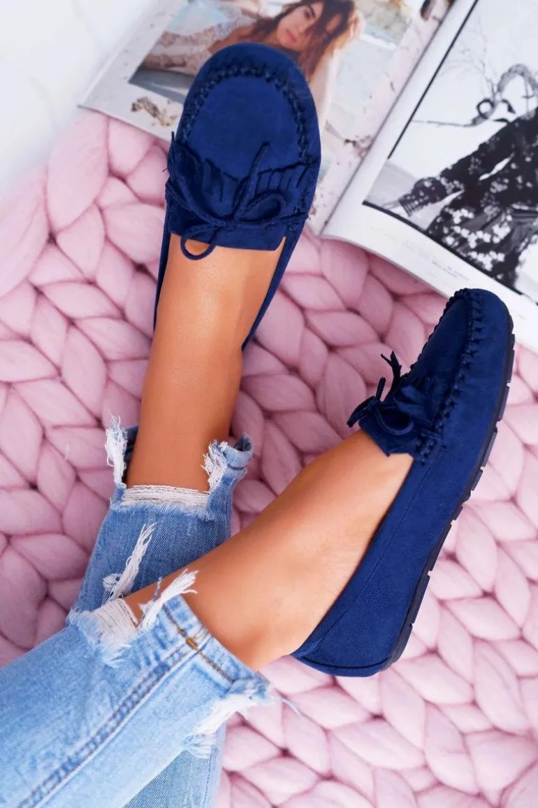 Mokasyny Damskie Zamszowe Granatowe Espanto